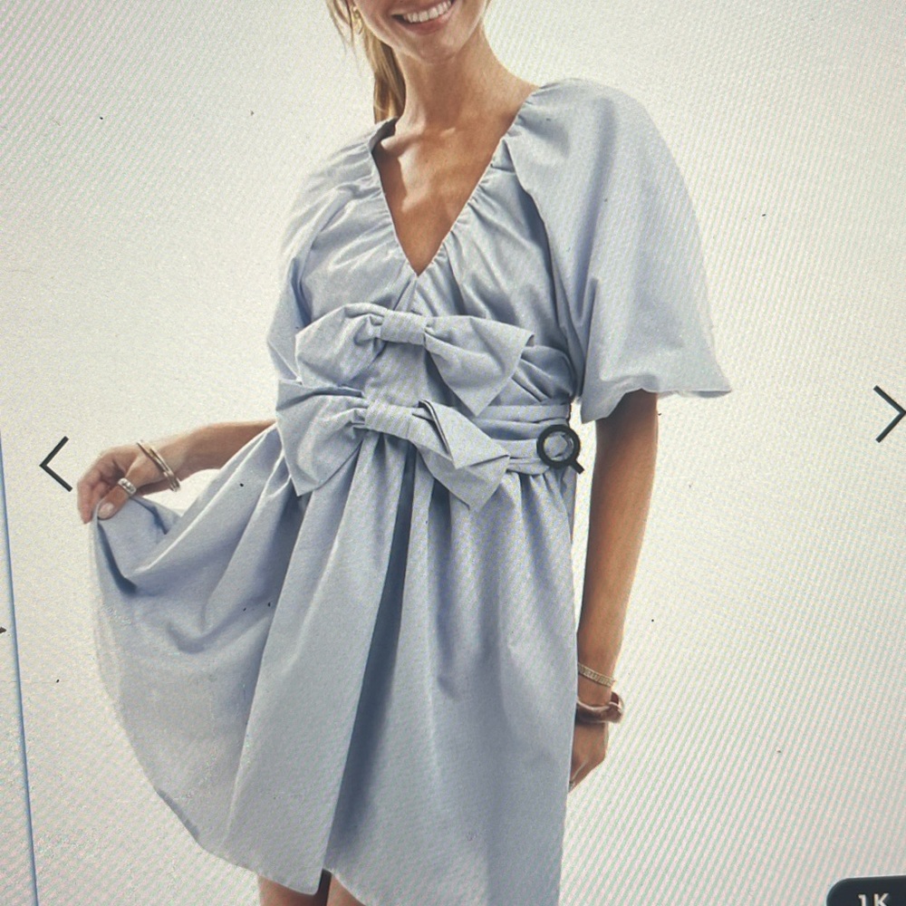 Baby blue double bow mini dress